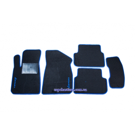 Коврики в салон ворсовые Ланос Сенс (чёрные, с синей окантовкой) LT-VCH-012
