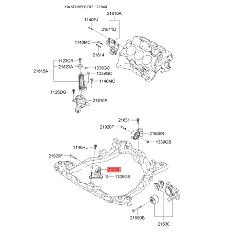 Подушка двигателя 21910-2E501 Mobis - 219102E501 - схема с каталога 21840, SEURPFQZ07 219102E501