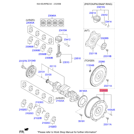 Маховик 23200-2A405 Mobis - 232002A405 - схема з каталогу 23200B, KEURPB216 232002A405