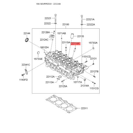 Напрямна втулка клапана 22114-23501 Mobis - 2211423501 - схема з каталогу 22114A, SEURPED10 2211423501