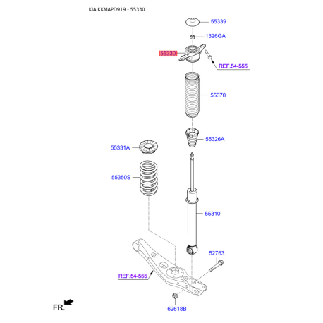 Опора стійки амортизатора 55330-D9000 Mobis - 55330D9000 - схема з каталогу 55330, KKMAPD919 55330D9000