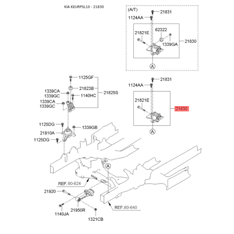 Подушка двигуна 21830-2S300 Mobis - 218302S300 - схема з каталогу 21830, KEURPSL10 218302S300