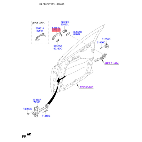 Рама ручки двери правая 82661-F1000 Mobis - 82661F1000 - схема с каталога 82661R, SRUSPF119 82661F1000
