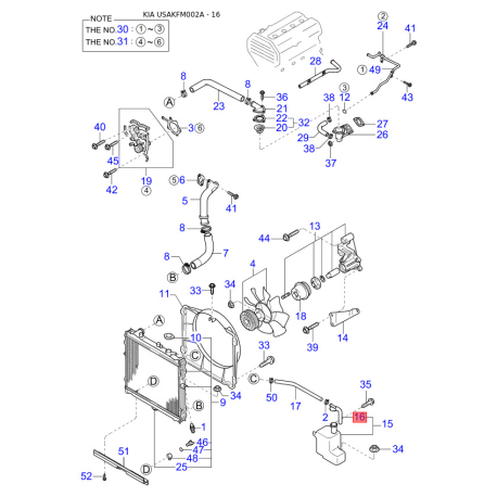 Уплотняющее кольцо, масляный радиатор 0RF03-23806 Mobis - 0RF0323806 - схема с каталога 16, USAKFM002A 0RF0323806