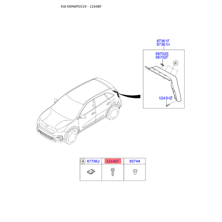 Гвинт оббивки салону 12441-05167B Mobis - 1244105167B - схема з каталогу 1244BF, KKMAPG519 1244105167B