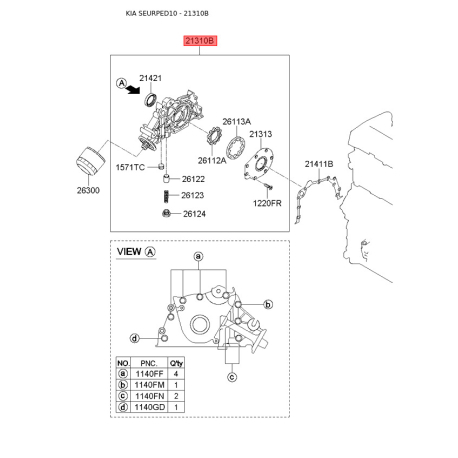 Масляний насос 21310-23003 Mobis - 2131023003 - схема з каталогу 21310B, SEURPED10 2131023003