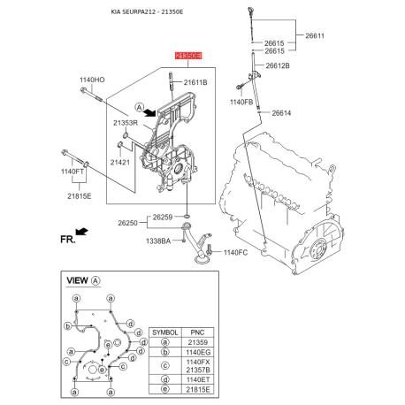 Крышка (фланец) цепи 21350-2A700 Mobis - 213502A700 - схема с каталога 21350E, SEURPA212 213502A700