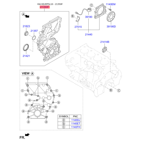 Кришка (фланець) ланцюга 21350-2G100 Mobis - 213502G100 - схема з каталогу 21350F, KEURPSL10 213502G100