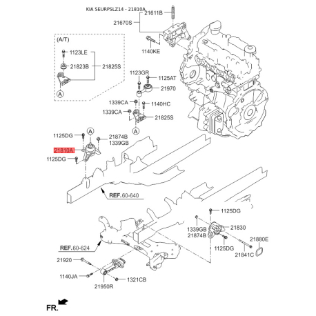 Подушка двигателя 21810-2S700 Mobis - 218102S700 - схема с каталога 21810A, SEURPSLZ14 218102S700