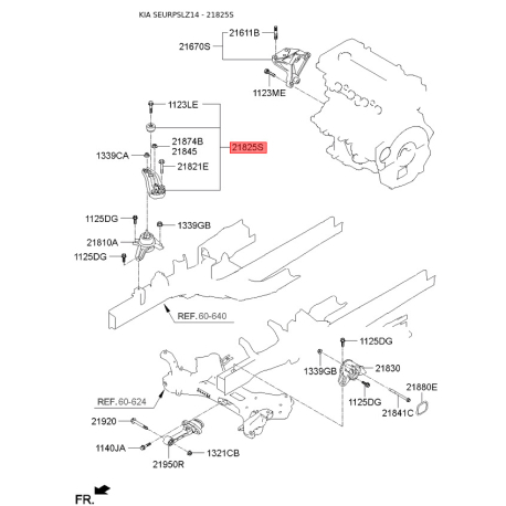 Подушка двигателя 21820-3W251 Mobis - 218203W251 - схема с каталога 21825S, SEURPSLZ14 218203W251