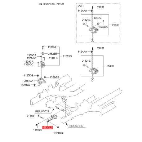 Подушка двигателя 21950-2S000 Mobis - 219502S000 - схема с каталога 21950R, KEURPSL10 219502S000