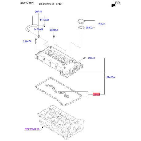 Прокладка клапанной крышки 22441-2F000 Mobis - 224412F000 - схема с каталога 22441, KEURPSL10 224412F000