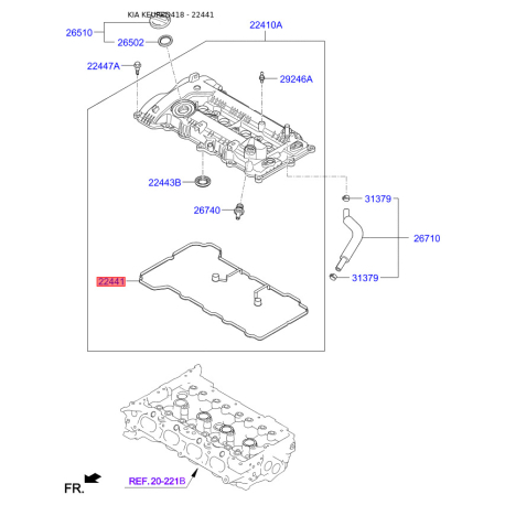Прокладка клапанной крышки 22441-2G100 Mobis - 224412G100 - схема с каталога 22441, KEURPD418 224412G100