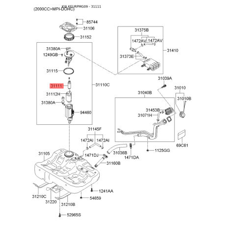 Насос топливный 31111-2B900 Mobis - 311112B900 - схема с каталога 31111, KEURPMG09 311112B900