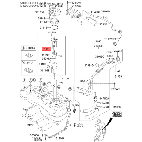 Насос топливный 31111-2S000 Mobis - 311112S000 - схема с каталога 31111, KEURPSL10 311112S000