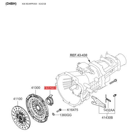 Подшипник выжимной 41412-4Z000 Mobis - 414124Z000 - схема с каталога 41421B, KEURPPU04 414124Z000