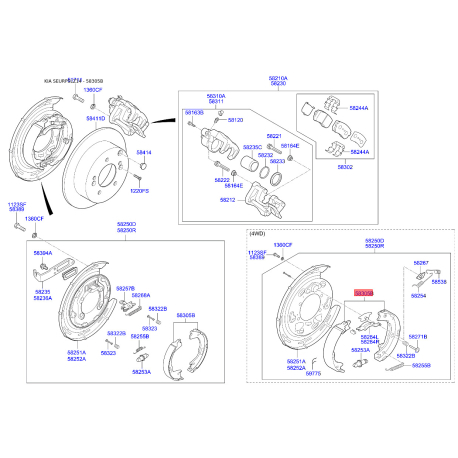 Колодки тормозные комплект 58305-2SA00 Mobis - 583052SA00 - схема с каталога 58305B, SEURPSLZ14 583052SA00