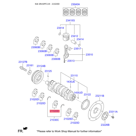 Вкладыши коренные 21020-2F903 Mobis - 210202F903 - схема с каталога 21020D, SRUSPF119 210202F903