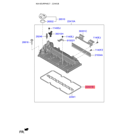Прокладка клапанной крышки 22441-2A600 Mobis - 224412A600 - схема с каталога 22441B, KEURPH817 224412A600