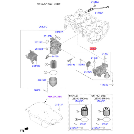 Масляный насос 26100-2U001 Mobis - 261002U001 - схема с каталога 26100, SEURPHW22 261002U001