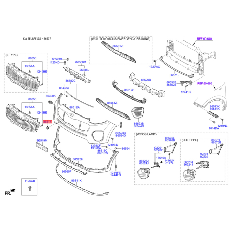 Облицювання / захисна накладка, буфер 86517-F1000 Mobis - 86517F1000 - схема з каталогу 86517, SEURPF116 86517F1000