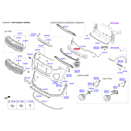 Підсилювач бампера 86520-F1000 Mobis - 86520F1000 - схема з каталогу 86520B, SEURPF116 86520F1000