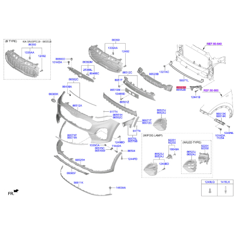 Кронштейн, буфер левый верхний 86551-F1000 Mobis - 86551F1000 - схема с каталога 86551B, SRUSPF119 86551F1000