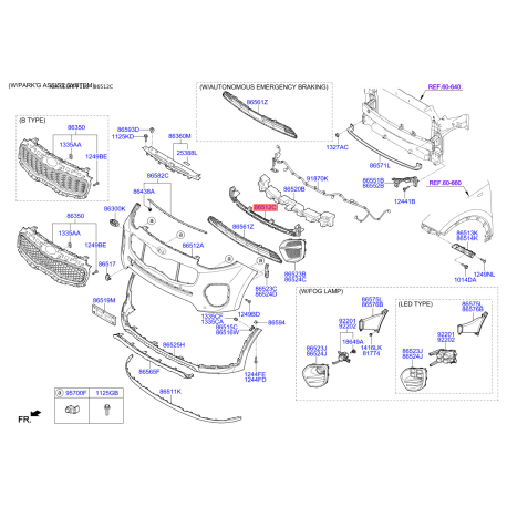 Решітка радіатора 86561-F1000 Mobis - 86561F1000 - схема з каталогу 86512C, SEURPF116 86561F1000