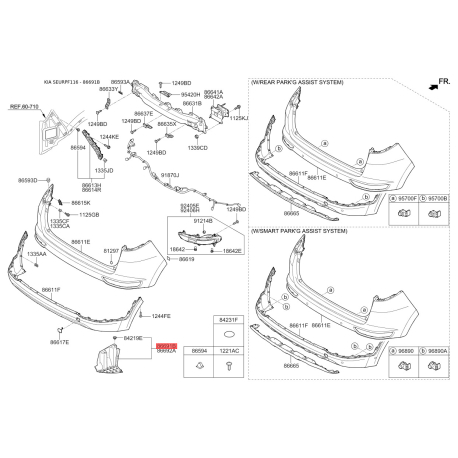 Кронштейн, буфер левый 86691-F1000 Mobis - 86691F1000 - схема с каталога 86691B, SEURPF116 86691F1000