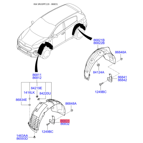 Брызговик передний левый 86831-F1001 Mobis - 86831F1001 - схема с каталога 86831, SRUSPF119 86831F1001