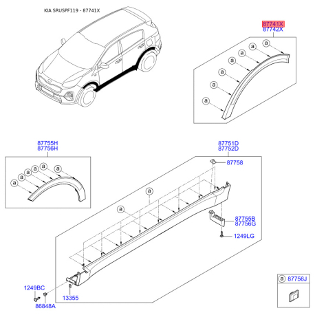 Накладка арки колеса наружная пластиковая левая 87741-F1000 Mobis - 87741F1000 - схема с каталога 87741X, SRUSPF119 87741F1000