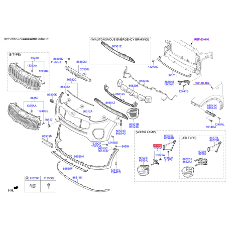 Фара протитуманна ліва 92201-F1000 Mobis - 92201F1000 - схема з каталогу 92201, SEURPF116 92201F1000