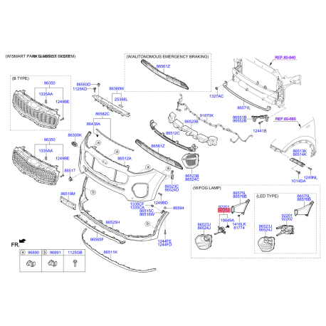 Фара противотуманная правая 92202-F1000 Mobis - 92202F1000 - схема с каталога 92202, SEURPF116 92202F1000
