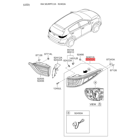 Ліхтар задній правий 92402-F1000 Mobis - 92402F1000 - схема з каталогу 92402A, SEURPF116 92402F1000