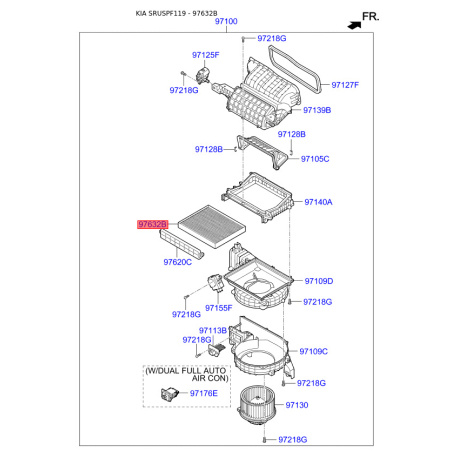 Фильтр салона 97133-F2100 Mobis - 97133F2100 - схема с каталога 97632B, SRUSPF119 97133F2100