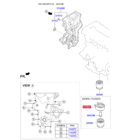 Радиатор масляный 26410-2F020 Mobis - 264102F020 - схема с каталога 26410B, SRUSPF119 264102F020