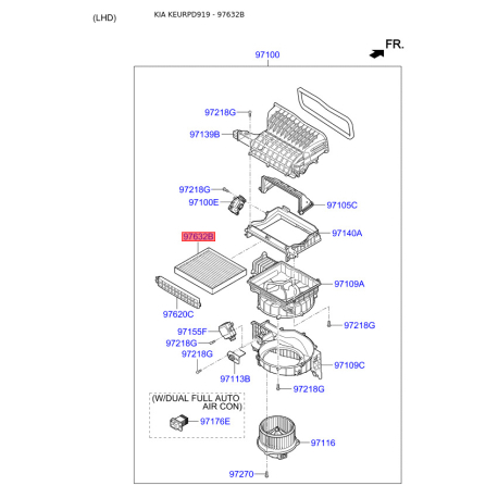 Фільтр салону 97133-D3000 Mobis - 97133D3000 - схема з каталогу 97632B, KEURPD919 97133D3000