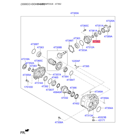 Подшипник раздаточной коробки 47362-3B600 Mobis - 473623B600 - схема с каталога 47362, AKMAPC618 473623B600