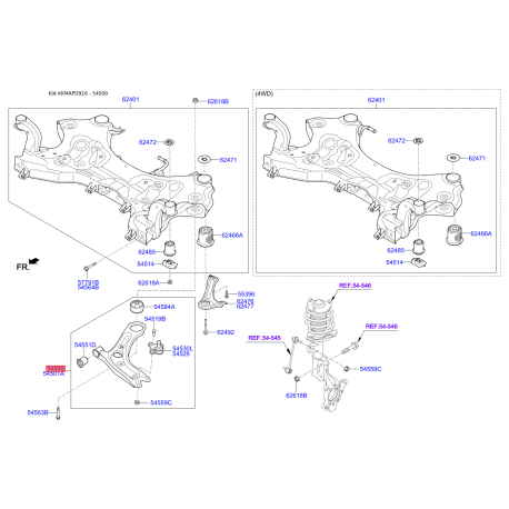 Важіль підвіски колеса лівий нижній 54500-D3000 Mobis - 54500D3000 - схема з каталогу 54500, KKMAPD916 54500D3000