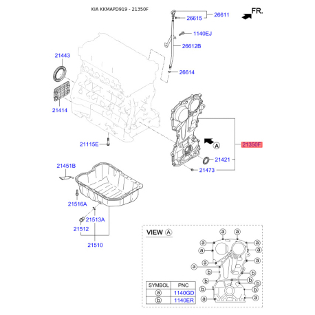 Кришка (фланець) ланцюга 21350-2GGA0 Mobis - 213502GGA0 - схема з каталогу 21350F, KKMAPD919 213502GGA0