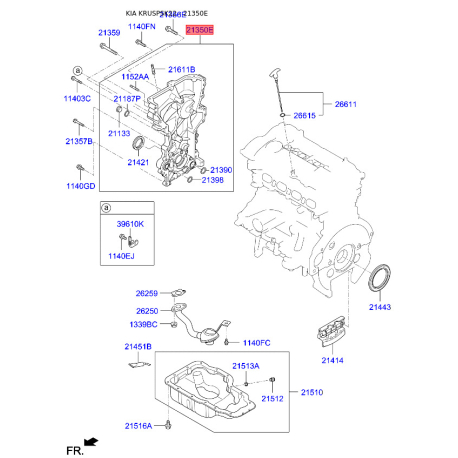 Кришка (фланець) ланцюга 21350-2B703 Mobis - 213502B703 - схема з каталогу 21350E, KRUSPSK22 213502B703