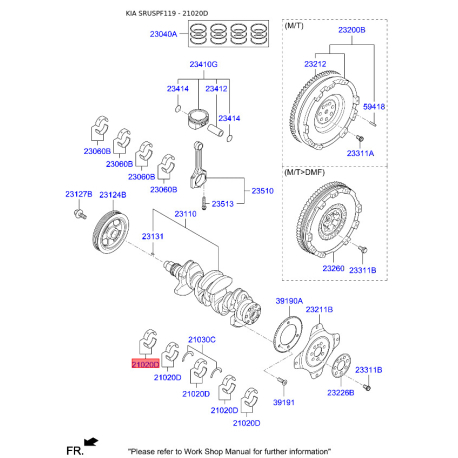 Вкладыши коренные 21020-2F901 Mobis - 210202F901 - схема с каталога 21020D, SRUSPF119 210202F901