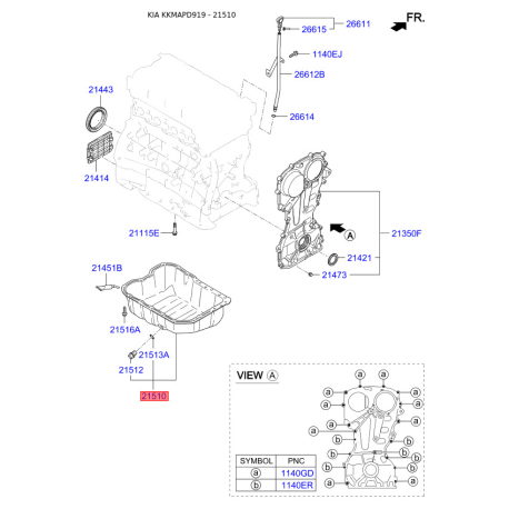 Масляный поддон 21510-2G500 Mobis - 215102G500 - схема с каталога 21510, KKMAPD919 215102G500