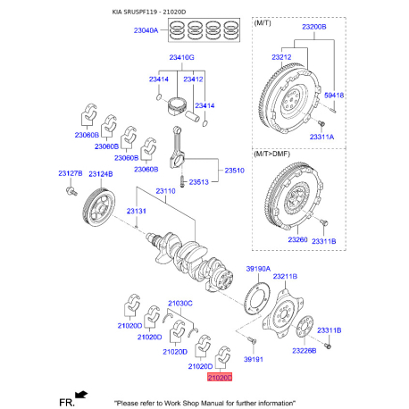 Вкладыши коренные 21020-2G130 Mobis - 210202G130 - схема с каталога 21020D, SRUSPF119 210202G130