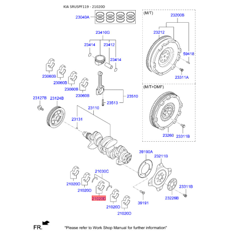 Вкладыши коренные 21020-2G110 Mobis - 210202G110 - схема с каталога 21020D, SRUSPF119 210202G110