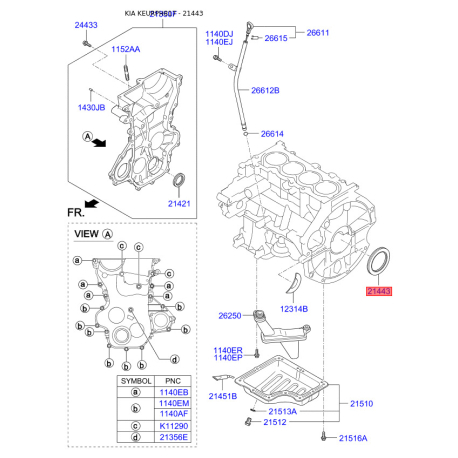Манжета (сальник) коленвала задняя 21443-2A200 Mobis - 214432A200 - схема с каталога 21443, KEURPH817 214432A200
