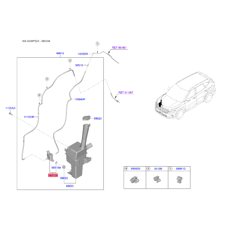Насос бачка омывателя 98510-2W500 Mobis - 985102W500 - схема с каталога 98510A, CEURPTJ23 985102W500