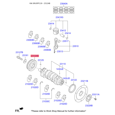 Шкив ремня генератора 23124-2F602 Mobis - 231242F602 - схема с каталога 23124B, SRUSPF119 231242F602