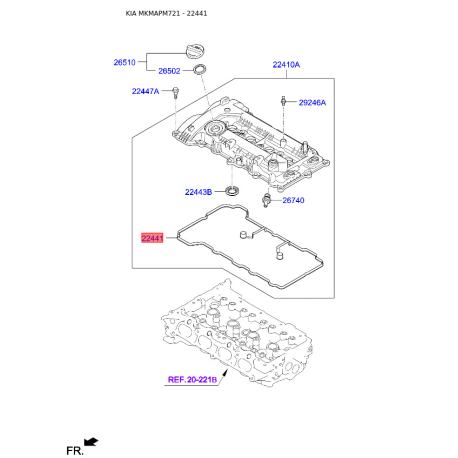 Прокладка клапанной крышки 22441-2B610 Mobis - 224412B610 - схема с каталога 22441, MKMAPM721 224412B610