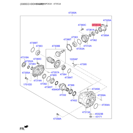 Кільце ущільнювача, роздавальна коробка 47351-3B200 Mobis - 473513B200 - схема з каталогу 47351A, AKMAPC618 473513B200
